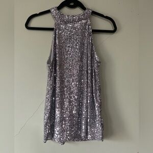 Silver sequin halter top